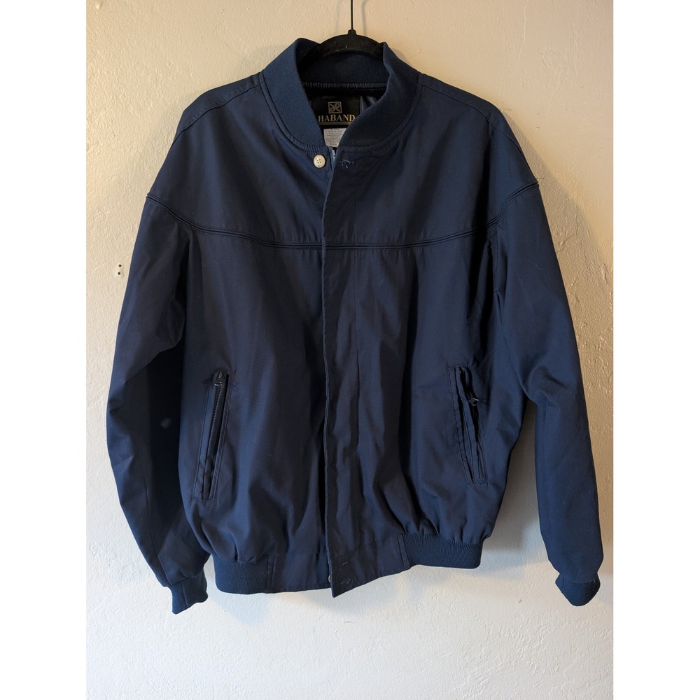 Haband Mens Navy Blue Bomber Jacket Windbreaker zip pocket size M